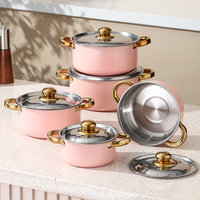 Ensemble de casseroles en acier inoxydable de haute qualité, 5 pièces, avec couvercles, ensemble de casseroles de cuisine colorées personnalisées pour la vente en gros, source d'usine