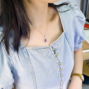 Collier pendentif géométrique brossé en argent sterling 925, 9 pierres précieuses naturelles, bijoux en cristal pour femmes - Product Image 4