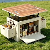 Boîte de rangement : Coffre de voiture pliable pour le camping en plein air avec couvercle en bois, rangement portable multifonctionnel