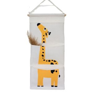 多功能3口袋收纳器动物棉麻壁挂储物袋方形图案帆布可折叠衣橱工具 - Product Image 1