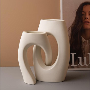 Juego de 2 jarrones de cerámica huecos, florero estético de cerámica decorativo de estilo bohemio moderno nórdico para decoración del hogar - Product Image 3