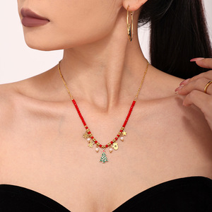 CAIOOCHE esmalte Navidad circón collar pequeño árbol geométrico nevado collar de lujo buena suerte collar de acero inoxidable - Product Image 4