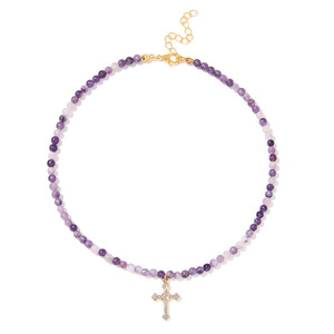 Nouveau collier minimaliste en pierres naturelles avec croix chrétienne, style rétro simple, luxe léger, nouveau style, collier en pierres précieuses pour homme et femme - Product Image 5