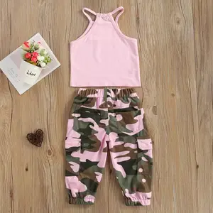 P108054 2021 sommer Boutique Sommer Mädchen Kleidung Outfits Rosa Camo Capri Pant 2pc Sets