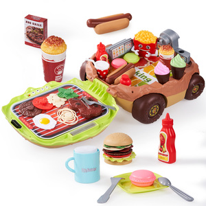 Ensemble de jeu de cuisine pour enfants : voiture à hamburgers, barbecue, accessoires alimentaires de simulation, chariot de rangement, jouets alimentaires pour enfants - Product Image 1