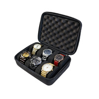 Kotak Penyimpanan Jam Tangan EVA Hitam 1/2/3/4/5/6/10/12/15 Slot dengan Ritsleting, Pelindung Tahan Air, Laris, Tahan Guncangan