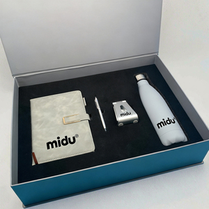 Custom High End Promotional 4-in-1 Stainless Steel Silk Screen Printed A5 Grey Business Notebook Pen Phone Holder Gift Set