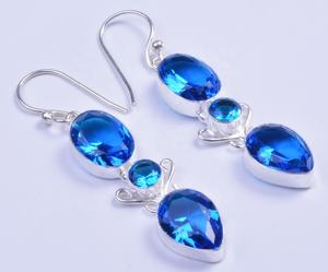 MAGNÍFICO estilo clásico sólido 925 Pendientes chapados en plata esterlina cuarzo azul piedras preciosas bodas fiestas regalos hechos aleación de cobre - Product Image 1
