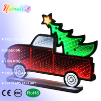 Lampe LED néon 3D miroir infini en forme de camion de Noël, personnalisable en usine, pour la décoration de la maison et des magasins en période de fêtes, OEM, faible MOQ