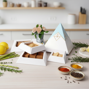 Boîte à gâteaux pyramide personnalisée de luxe pour desserts à emporter, à empiler et à servir, plateau pyramidal en kraft pour aliments - Product Image 1