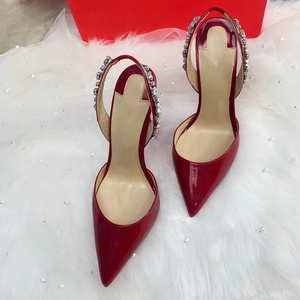 Escarpins sur mesure pour femme à talon aiguille, rouges et blancs, brillants, à bout pointu avec cristaux, excellente qualité pour l'été - Product Image 6