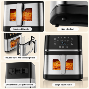 Familiegrote Airfryer met venster, van kunststof en roestvrij staal, digitale airfryer voor gezond koken zonder olie - Product Image 6