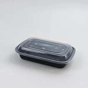 25oz 1 kompartemen hitam persegi panjang dapat digunakan kembali 150 Pak perlengkapan makan plastik microwave wadah makanan untuk persiapan makanan dengan tutup