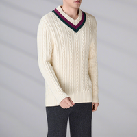 Pull-over classique de luxe à col en V, broderie personnalisée BSCI, manches longues, en coton blanc tricoté pour homme