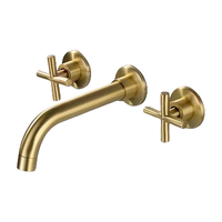 Robinet de lavabo mural de luxe moderne en laiton avec cartouche céramique, finition or brossé, double poignée, pour salle de bain, salon et salle de sport