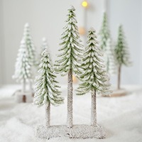LINGKAI Mini sapin de Noël floqué, ensemble d'arbres de Noël artificiels givrés avec base en bois pour décoration de bureau