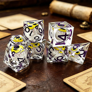 ชุดลูกเต๋าเรซิ่นใสขอบคม 7 ชิ้น ลายดราก้อนอายสีแดงเลือด สำหรับเกม DND COC RPG ขายส่ง - Product Image 6