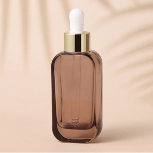 50ml Stock Cosmetic Package Luxury Square Hot Stamped Flat Glass <b>Dropper</b> <b>Bottle</b> with Latex Head and Plastic Cap - Product Image 3