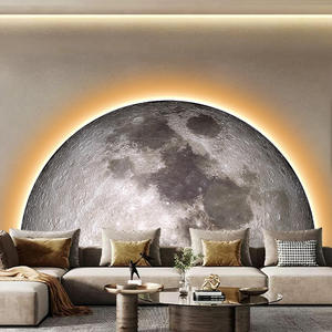 Moderna Arte Murale di Lusso in Porcellana Dipinta con Luna Intagliata e LED, Decorazione Artistica per Soggiorno e Hotel - Product Image 2