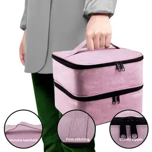 Ready stock new nail polish portable bag can hold 30 bottles of manicure products baking lamp storage portable double layer