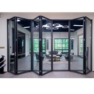 Porte coulissante pliante à double ouverture en aluminium, design à quatre volets, installation facile pour salons, balcons extérieurs, jardins et villas - Product Image 1