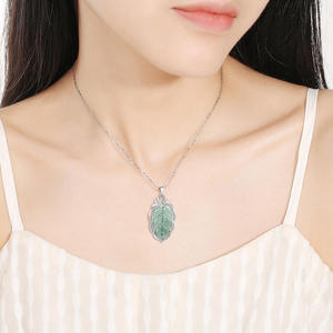 Pendentif en jadéite naturelle en forme de feuilles, incrustation en argent S925, accessoires de mode pour femmes, bijoux, certificat d'évaluation D227 - Product Image 3