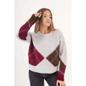 เสื้อสเวตเตอร์ถักไหมพรมสีเทาเมกะสำหรับผู้หญิง ลายบาคลาวา ขายส่ง - Product Image 5