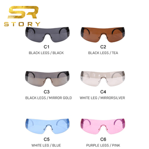 STORY W189 Y2K One Piece Lens Gafas de sol sin montura Mujeres Hombres Trendy Shield Oversized Mirrored Silver Siamese Gafas de sol sin marco - Product Image 6