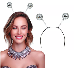 Pafu Accessoire de déguisement d'Halloween, Serre-tête Alien, Serre-tête de fête, Serre-tête antenne martienne, Serre-tête Bopper années <span class=keywords><strong>70</strong></span>, Serre-tête boule disco argentée - Product Image 1