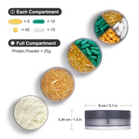 Boîte à pilules ronde en plastique à 4 compartiments, organisateur portable avec logo personnalisé, étui de rangement pour médicaments de voyage avec rappel