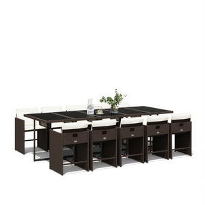 Set da Pranzo da Giardino per 10 Persone in Rattan Marrone, Arredamento da Esterno Contemporaneo Resistente alle Intemperie - Product Image 1