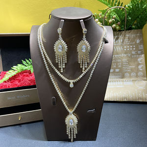 Hibride ชุดสร้อยคอและต่างหู2ชิ้นดีไซน์หยดน้ำขนาดใหญ่ชุดเครื่องประดับพู่เพชรสังเคราะห์สำหรับผู้หญิง N-1121ของขวัญงานเลี้ยงเจ้าสาว - Product Image 5