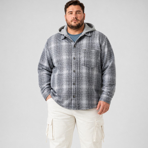 Chemise-veste à carreaux en flanelle mélangée de laine à capuche pour homme, avec cordon de serrage, double couche, <span class=keywords><strong>style</strong></span> vintage, décontractée, grandes tailles et extra-larges, jusqu'à 6XL 7XL - Product Image 1