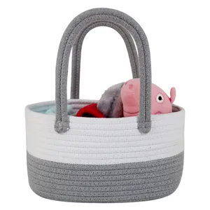 Portable Baby Diaper Caddy Organizer Cotton Rope Nursery Storage Bin Basket Holder Tote Bag for Changing Table Car Travel