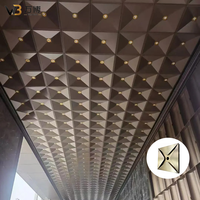 Panneaux de plafond en aluminium 3D, forme pyramidale concave, couleur champagne doré, finition métallique brossée, pour entrée de bâtiment, auvent, faux-plafond