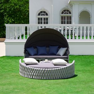 Chaise de <span class=keywords><strong>jardin</strong></span> 2 pièces pour terrasse, cour, imperméable, parasol, convertible, loisirs, vacances - Product Image 4