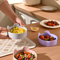 Bol de cuisine en silicone résistant à la chaleur de style coréen, couleurs rose, jaune, gris, vert, violet, pour enfants, camping, en stock