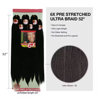 Lot de 6x Mèches Synthétiques Pré-Étirées pour Tresses, 52 Pouces, 500g, Effet Yaki, Sans Démêlage, Sans Démangeaisons, Extensions Complètes pour Tresses au Crochet