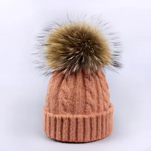 2024 maman enfants automne hiver moelleux grand vrai pom boule de fourrure bonnet chapeaux femmes enfant bonnet tricoté chapeaux chauds