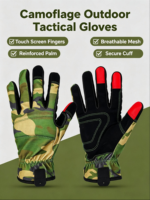Gants en polyester camouflage vert HAIYI avec sangle de poignet réglable, doigts entiers, antidérapants, protection UV, pour le cyclisme et les sports de plein air
