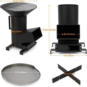 JH-Mech 3 in 1 야외용 캠핑 스토브 (요리용 그레이트, 그리들, 기름받이 포함) 탄소강 로켓 스토브 - Product Image 4