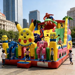 QIQU Combo gonflable d'obstacles 3D personnalisé, motif dessin animé, ignifuge, pour fêtes d'enfants, conception remboursable - Product Image 1