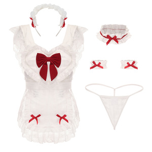 Hot Selling Erotic Role Play Maid Uniform Lingerie Set Wholesale Backless Mature Women's Bra and Panty Set - Product Image 6