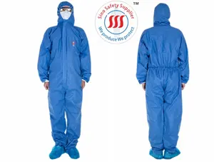 Stock Breathable Industrial Resistant Against Harmful Particulates Blue Asbestos Removal Non Woven Disposable Sms Coveralls