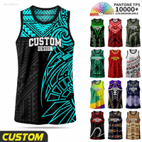 Débardeur d'entraînement tribal personnalisé par sublimation, motif îles polynésiennes (Samoa, Fidji, Kukis, Kiwis, Tonga), maillot de basketball design insulaire