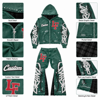 Survêtement en molleton épais personnalisé brodé, style streetwear vintage délavé, avec patch, chaud, coupe oversize, haute qualité, vente en gros