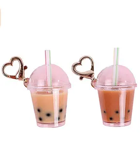 Miniatur Bubble Tea Schlüssel anhänger Coconut Pearl Milk Tea Getränke harz Casting für Auto Geldbörse Bag Decor Schmuck Zubehör