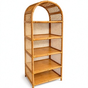 Estantería Moderna Artesanal de Ratán Tejido en Forma de Arco con 5 Estantes para Sala de Estar, Mueble de Almacenamiento y Exhibición de Macetas - Product Image 1