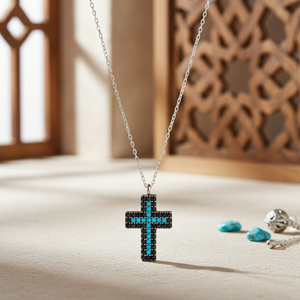 Cruz diseño turquesa circón piedra encanto COLLAR COLGANTE turco hecho a mano venta al por mayor 925 joyería de plata esterlina - Product Image 3