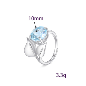 9 Bagues vintage en cristal rond taillé de 10 mm avec feuilles, pierres naturelles ajustables, en argent sterling 925 plaqué or, bijoux fantaisie pour femmes - Product Image 5